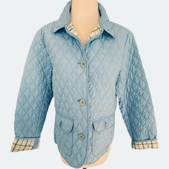 Lands' End Jackets & Blazers - Lands' End Womens Thermolite Quilted Jacket Light Blue Plaid Lining Size Medium